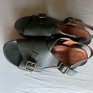 Black Leather Buckle Slingback Sandals